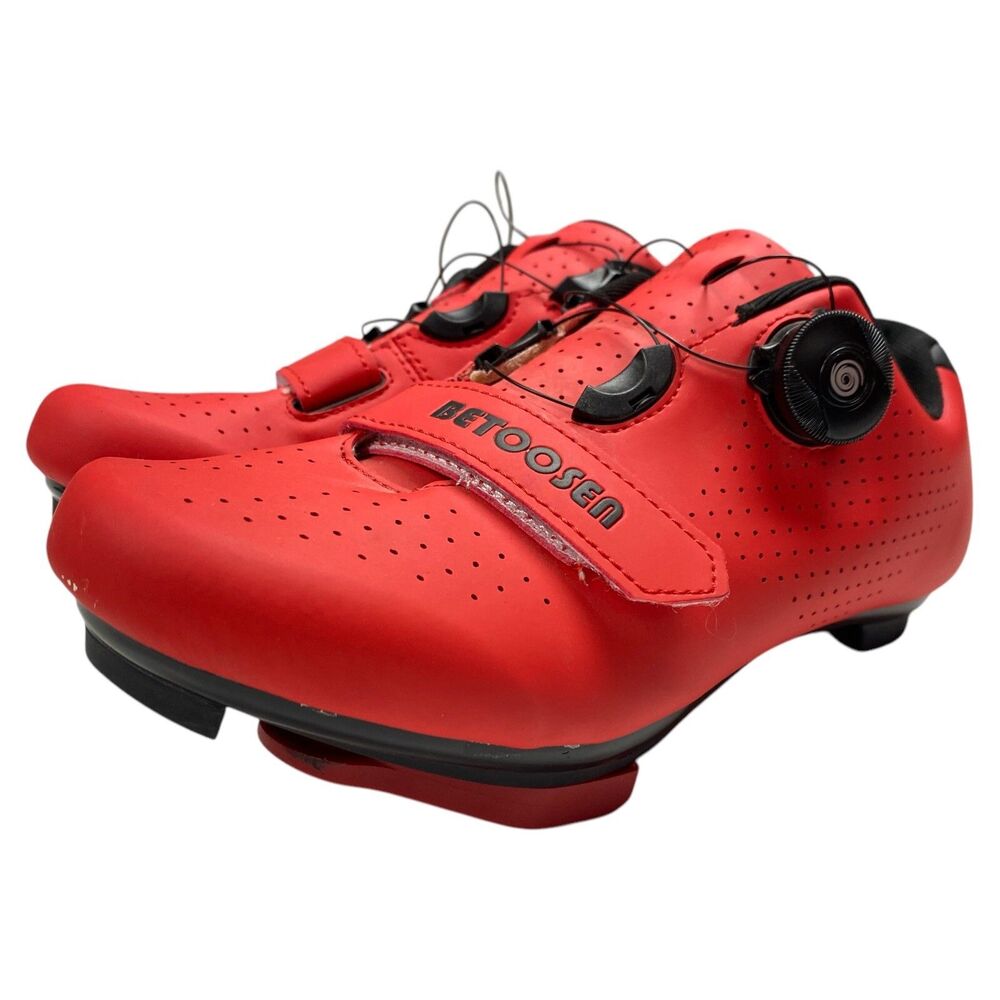 BETOOSEN Red Bike Cycling Shoes Mens SPEED Cleat Compat Self Lock Size 39 US 8.5